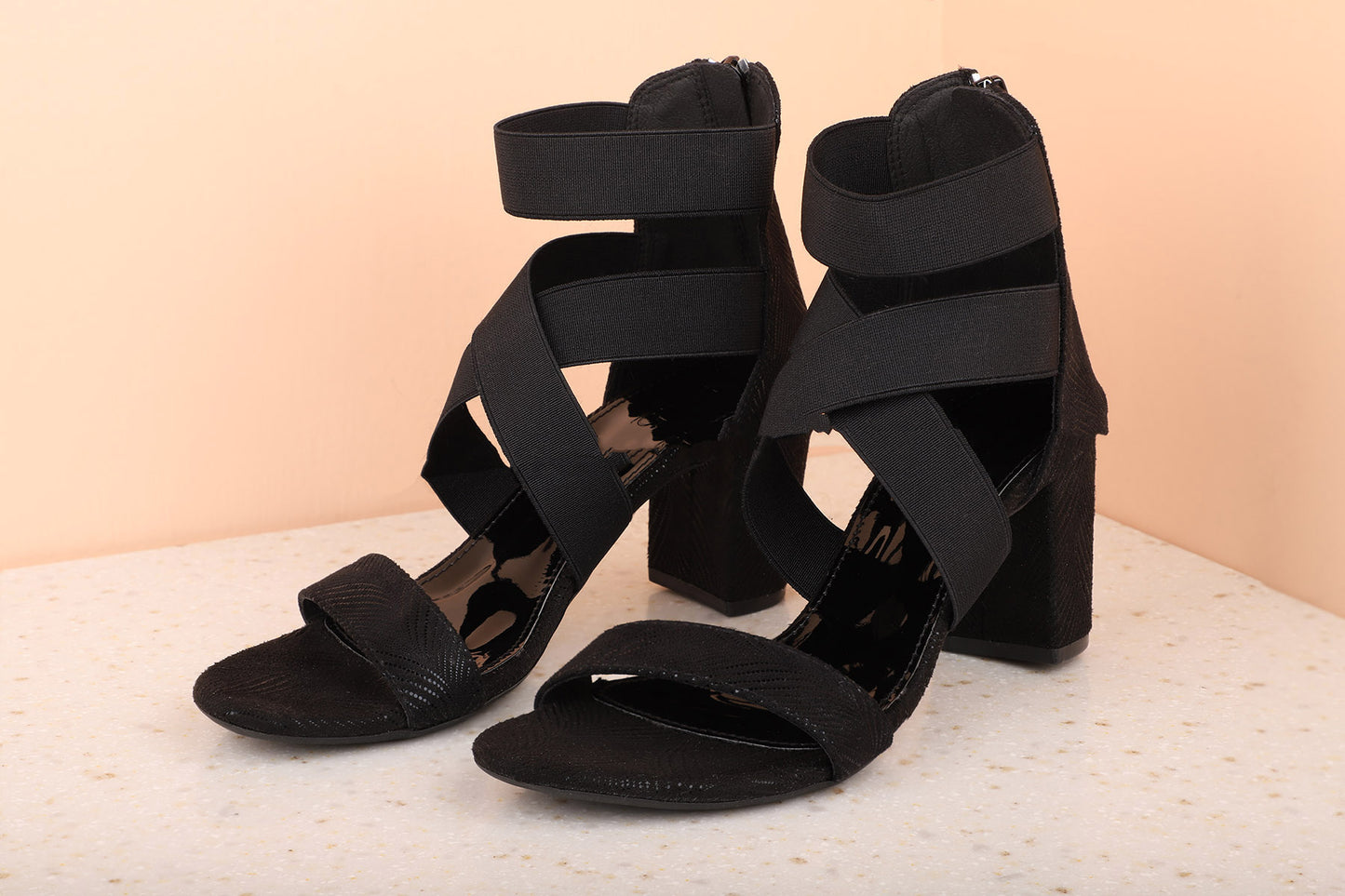 Women Black Printed Embellished Block Sandals