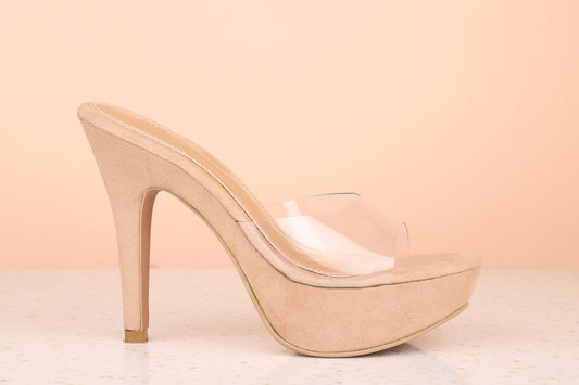 Women Beige & Transparent Solid Peep Toe Stilettos