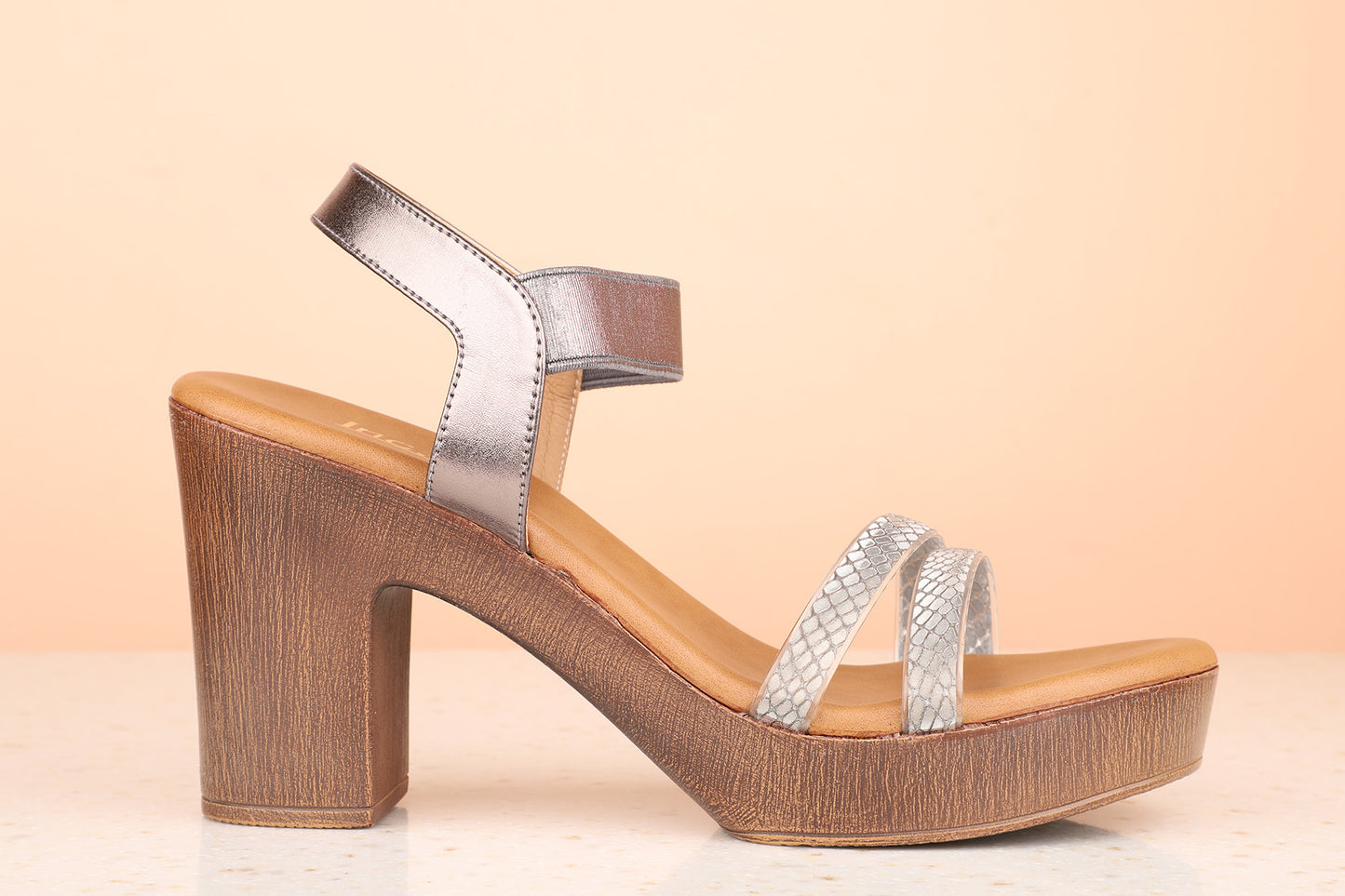 Women Pewter Textured Platform Heels