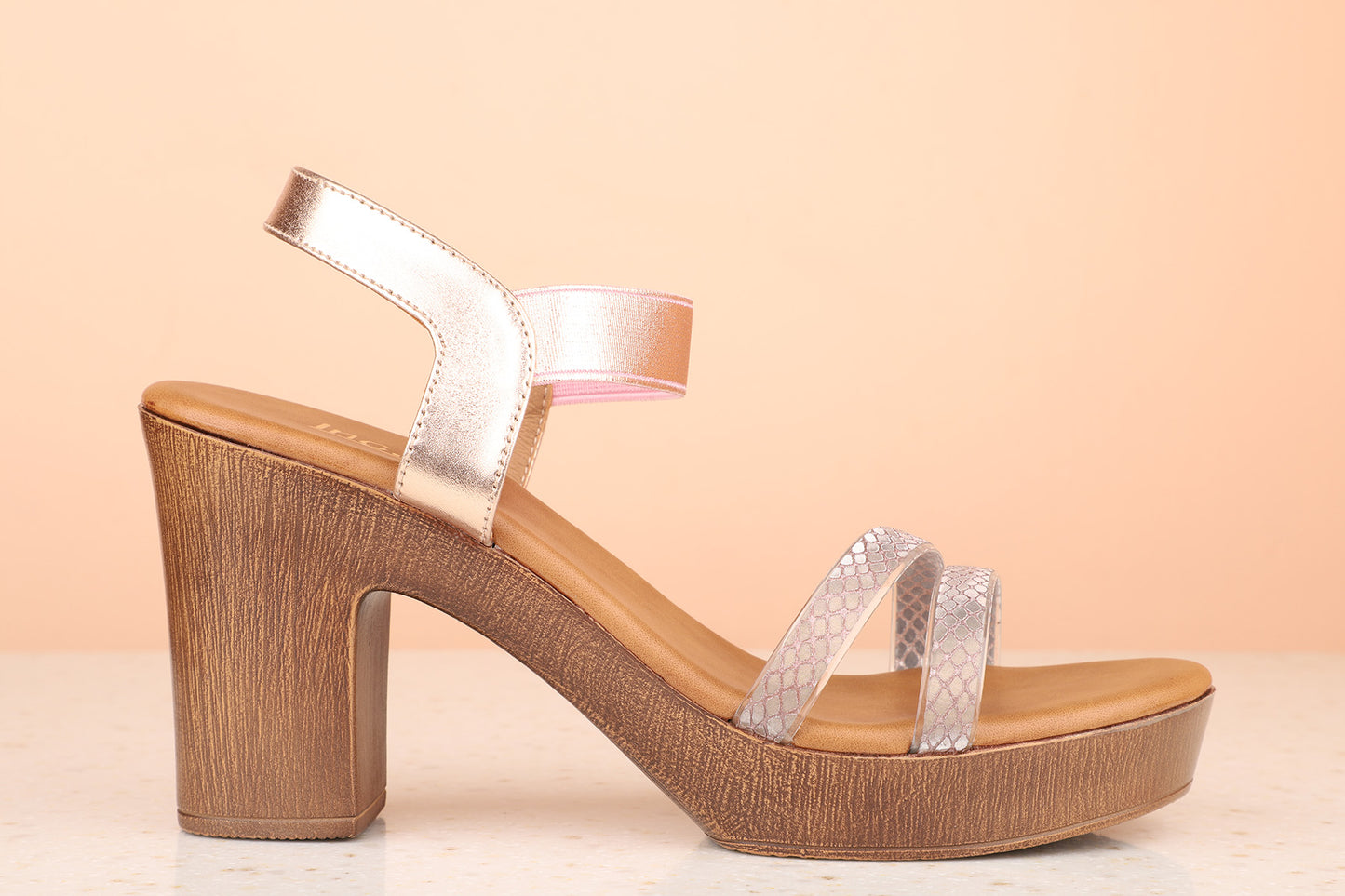 Women Rose Gold Textured Platform Heels