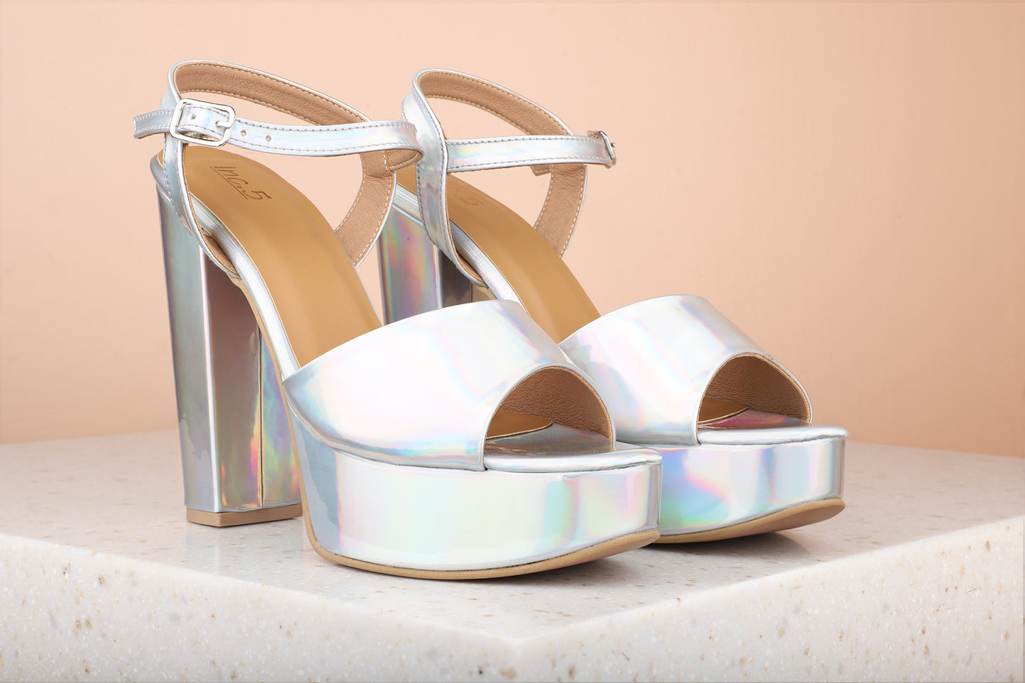 Women Silver Embellished Platform Heels