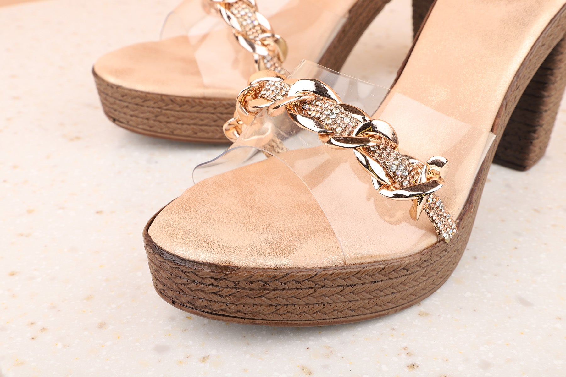 Buy Now , Women Rose Gold Transparent Embellished Platform Heels – Inc5  Shoes