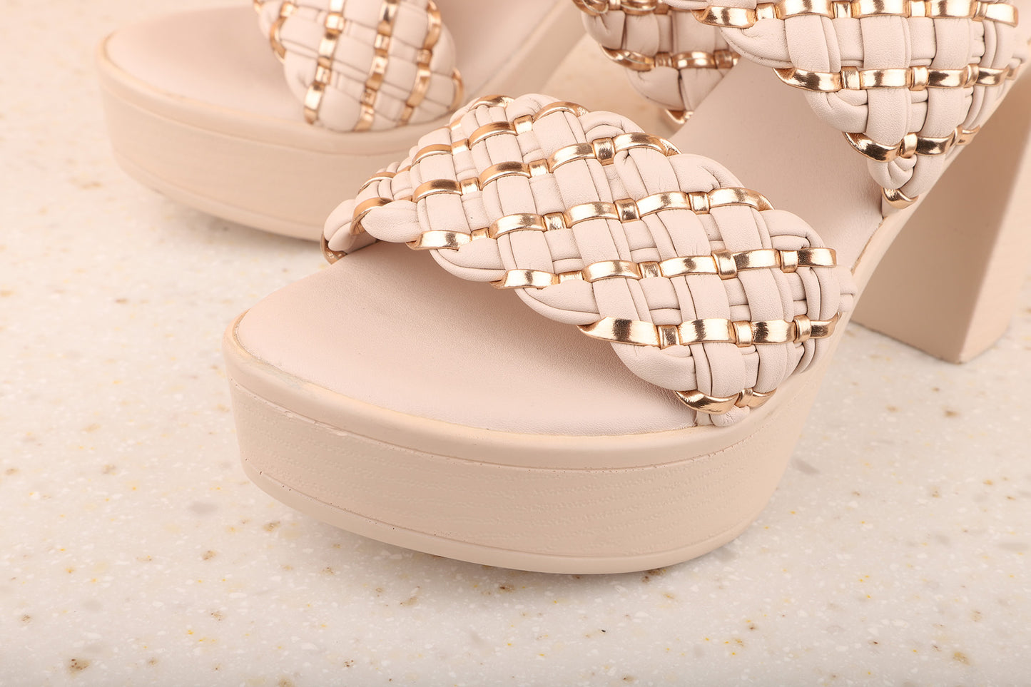 Women Beige Textured Platform Heels