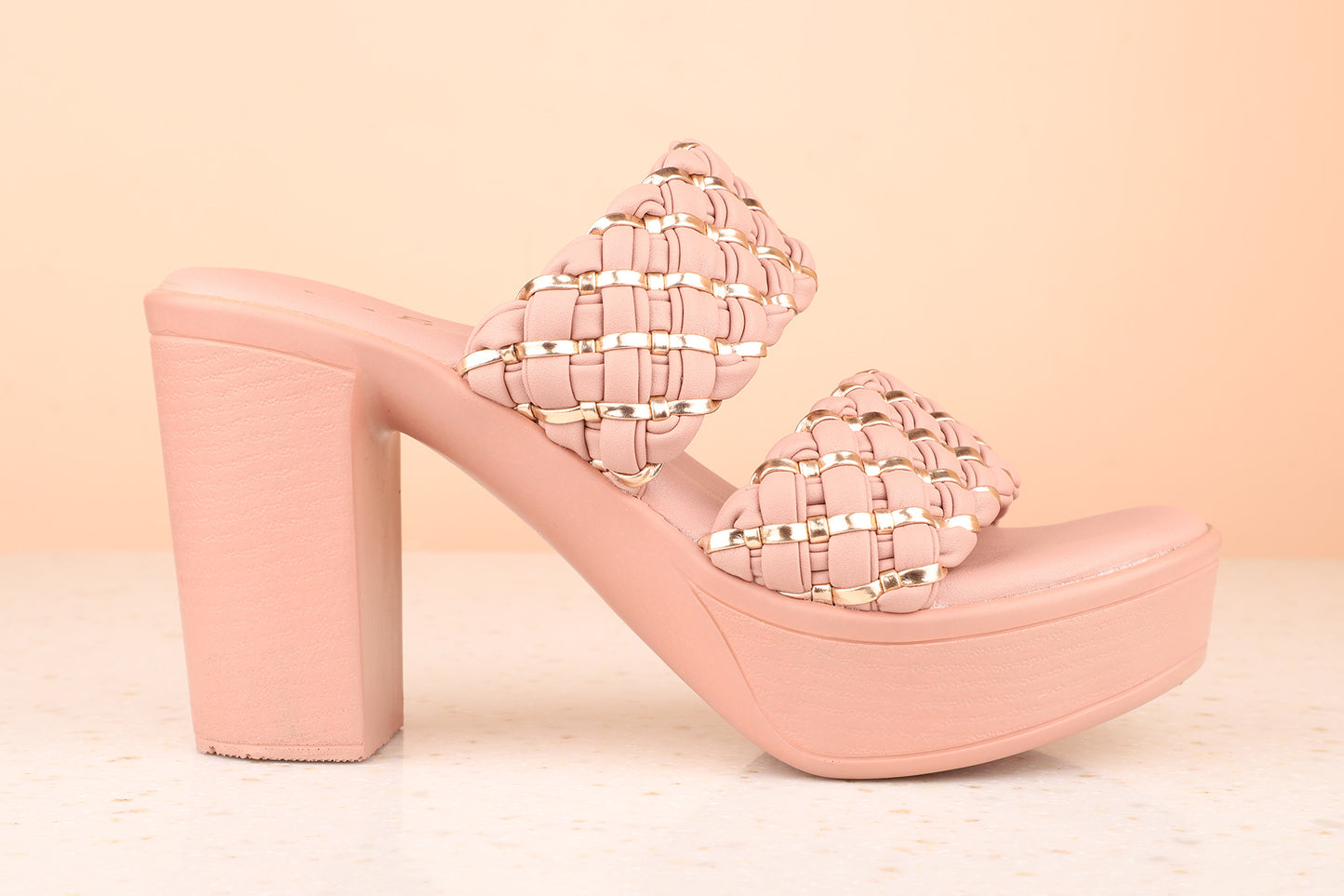 Women Peach Textured Platform Heels
