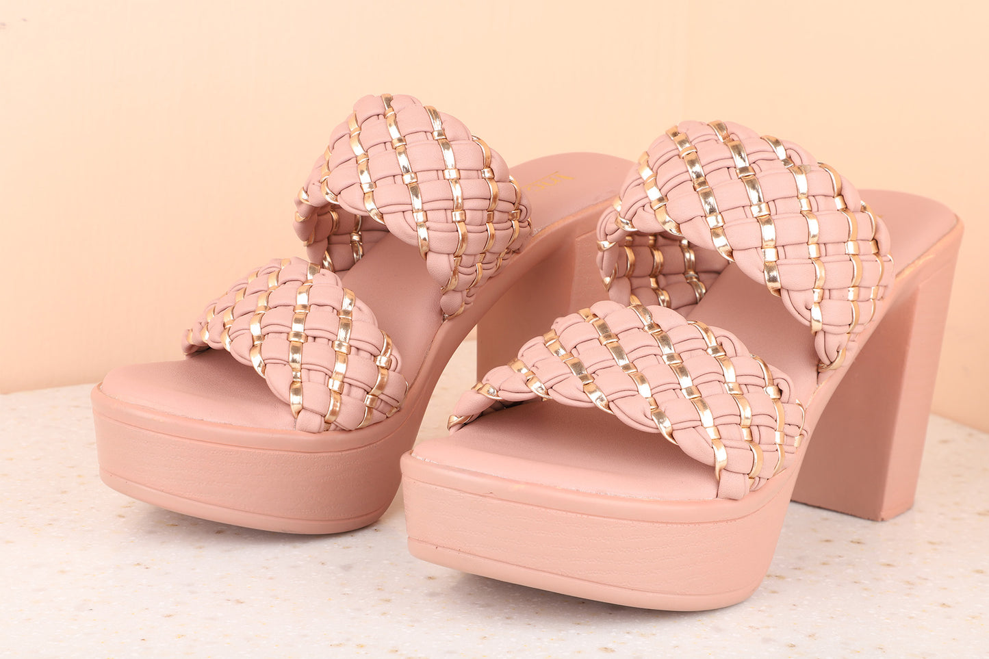 Women Peach Textured Platform Heels