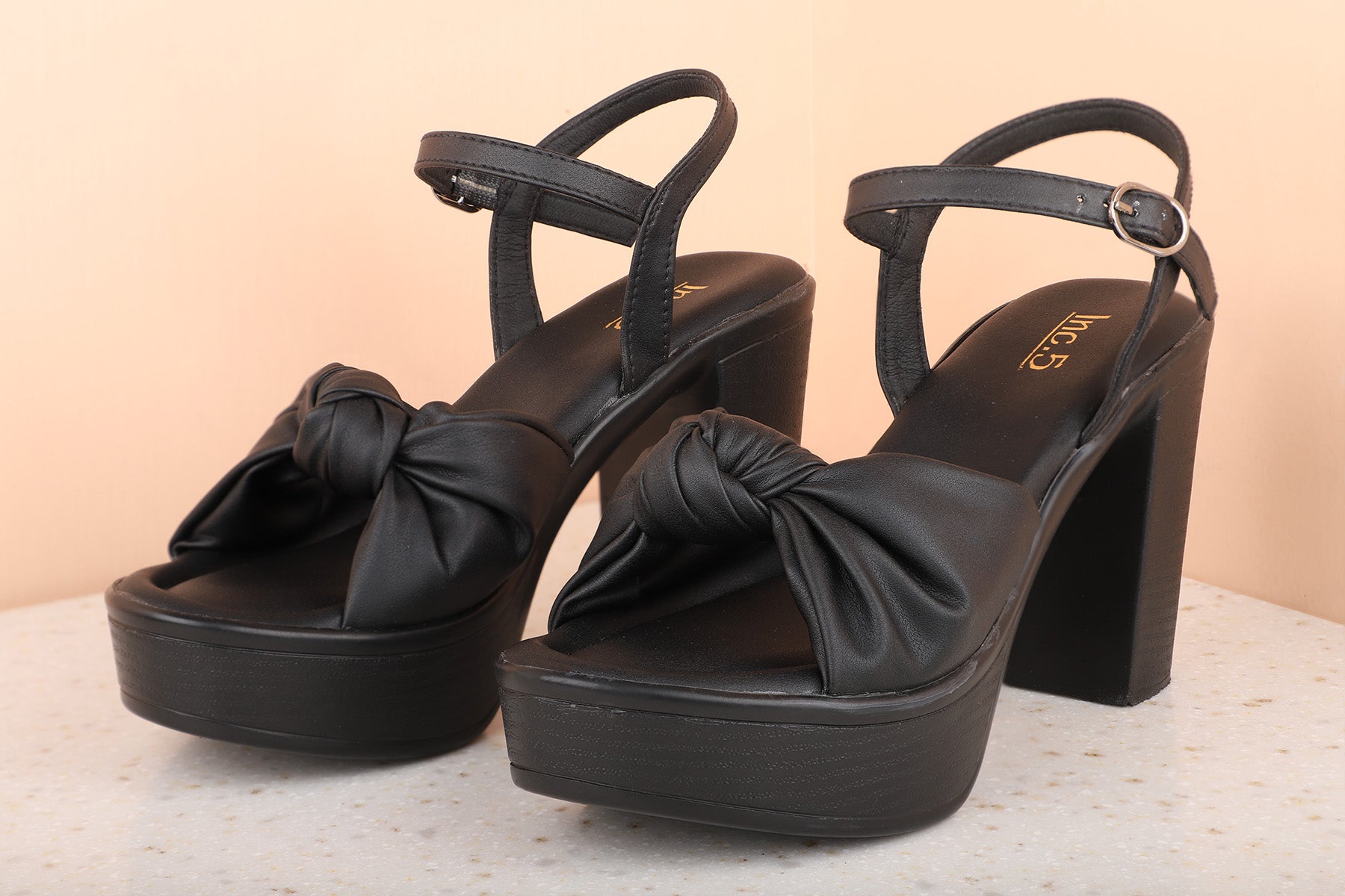 Formation Black Patent Padlock Detail Chunky Square Peep Toe Platform Heels  | Public Desire