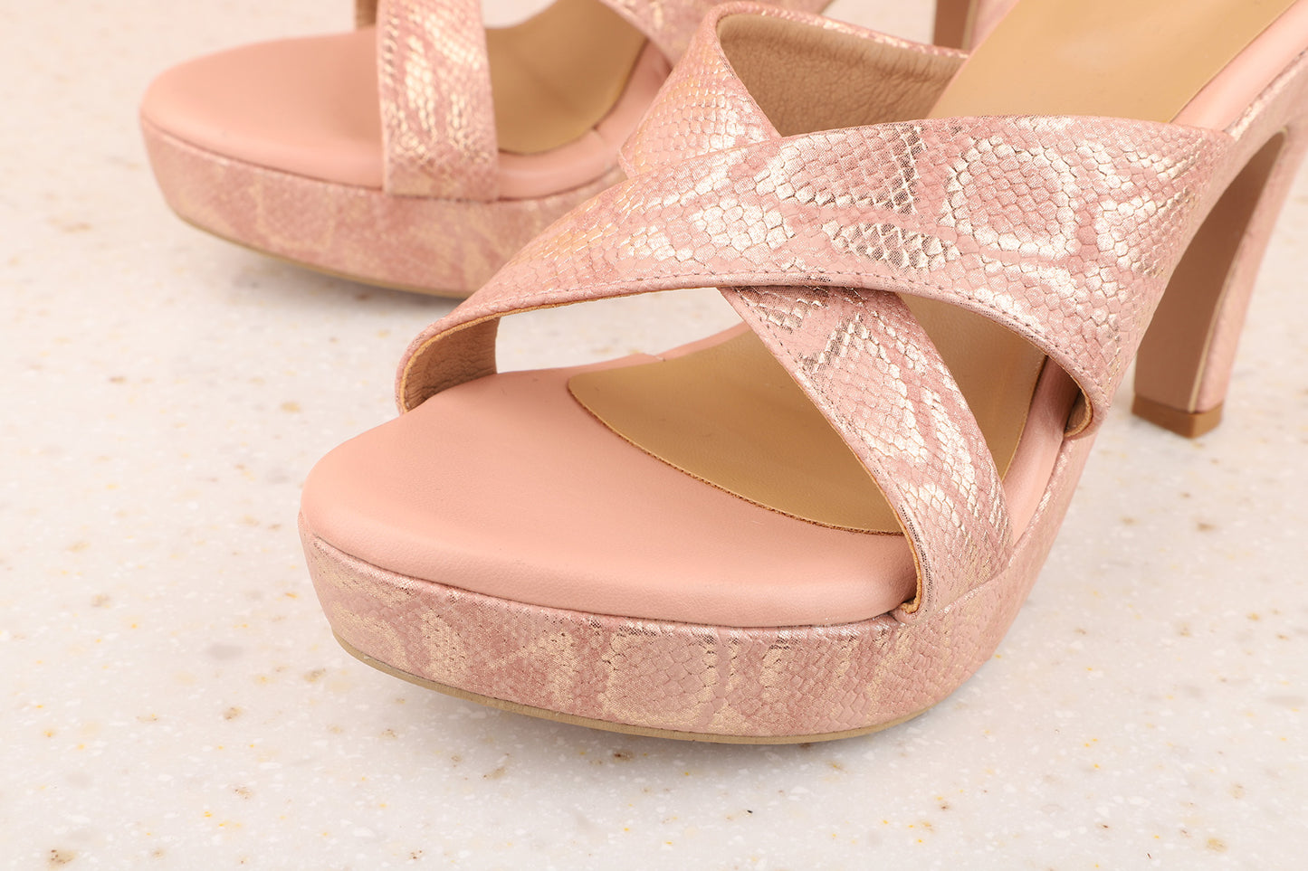 Women Rose Gold Textured Platform Heels