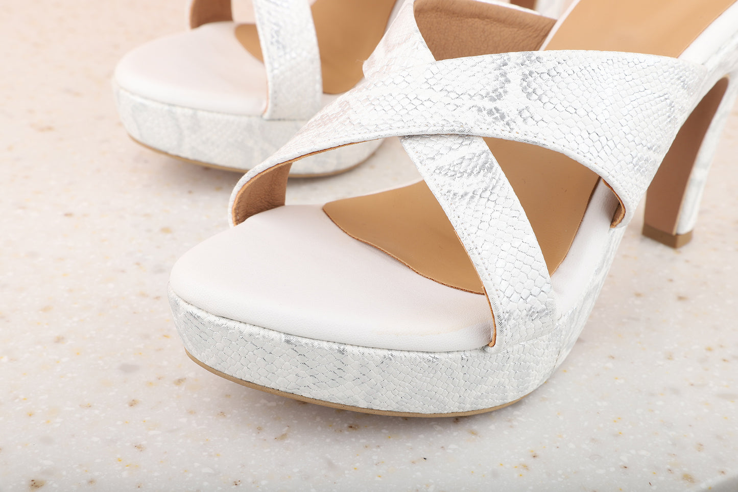Women White Textured Platform Heels