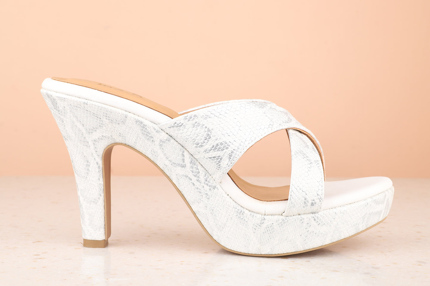 Women White Textured Platform Heels