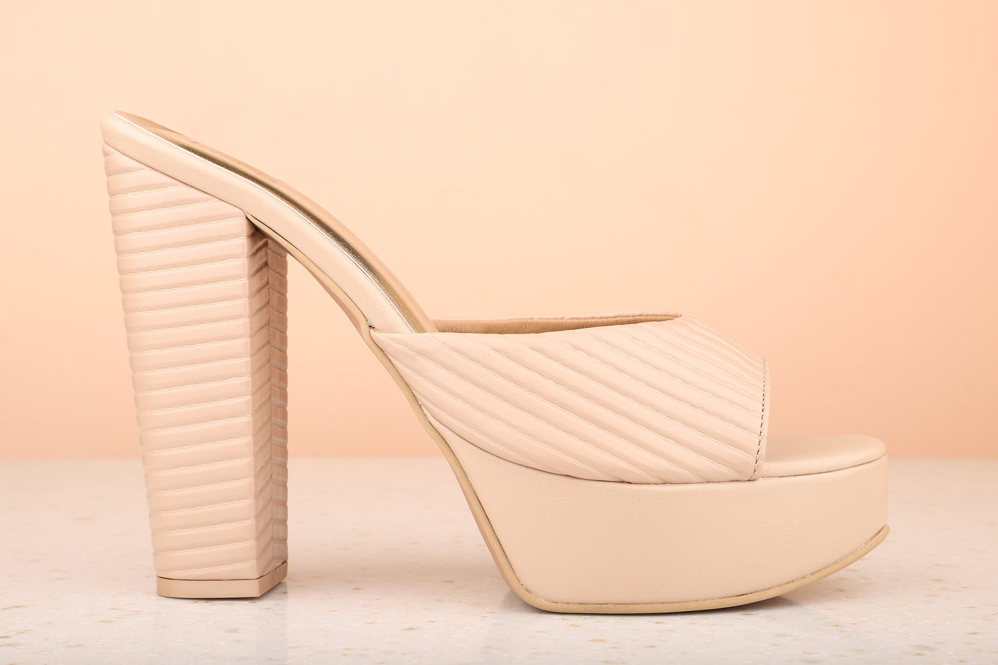 Women Beige Textured Platform Heels