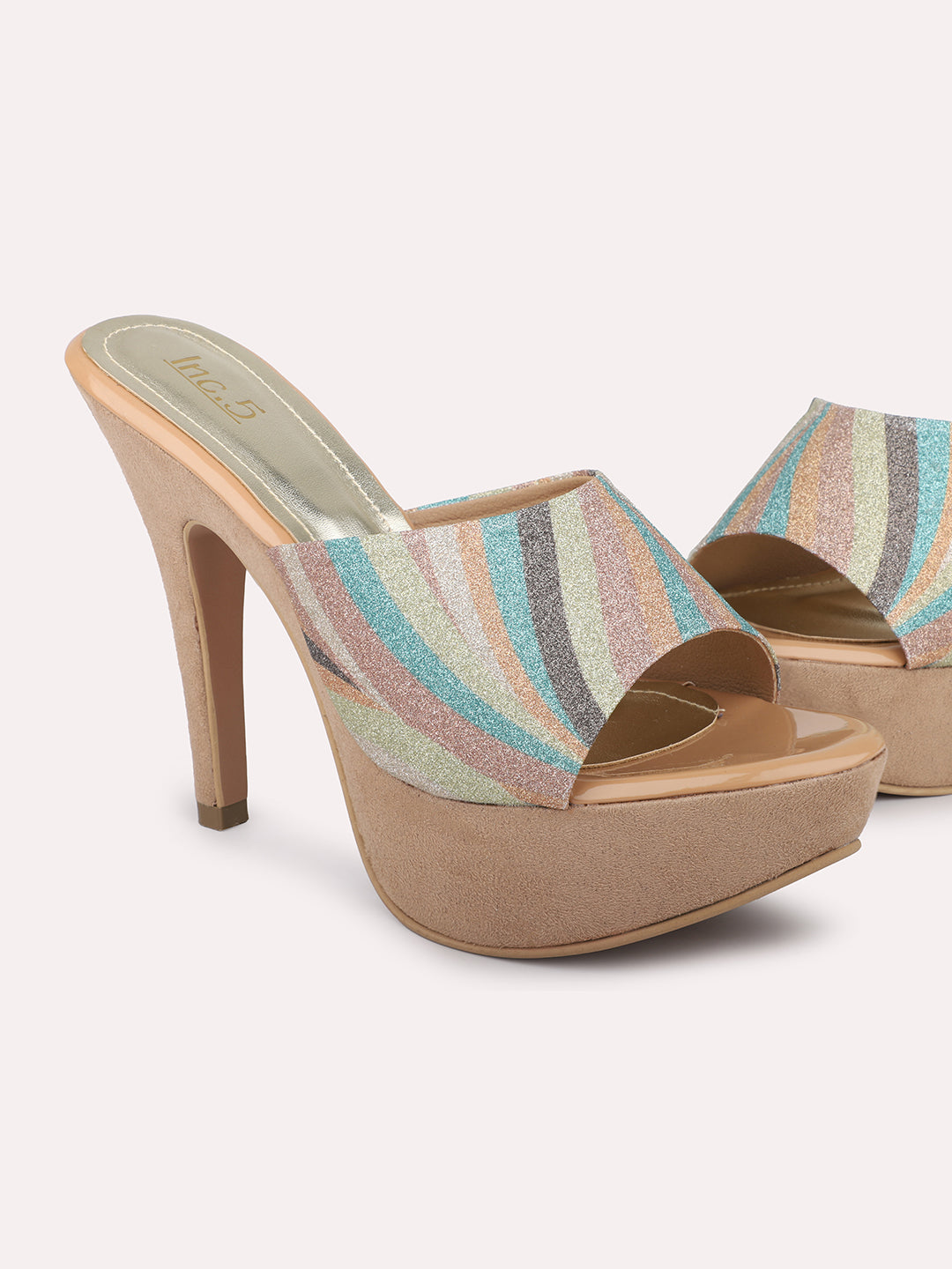 Women Beige Multicoloured Printed Platform Peep Toes