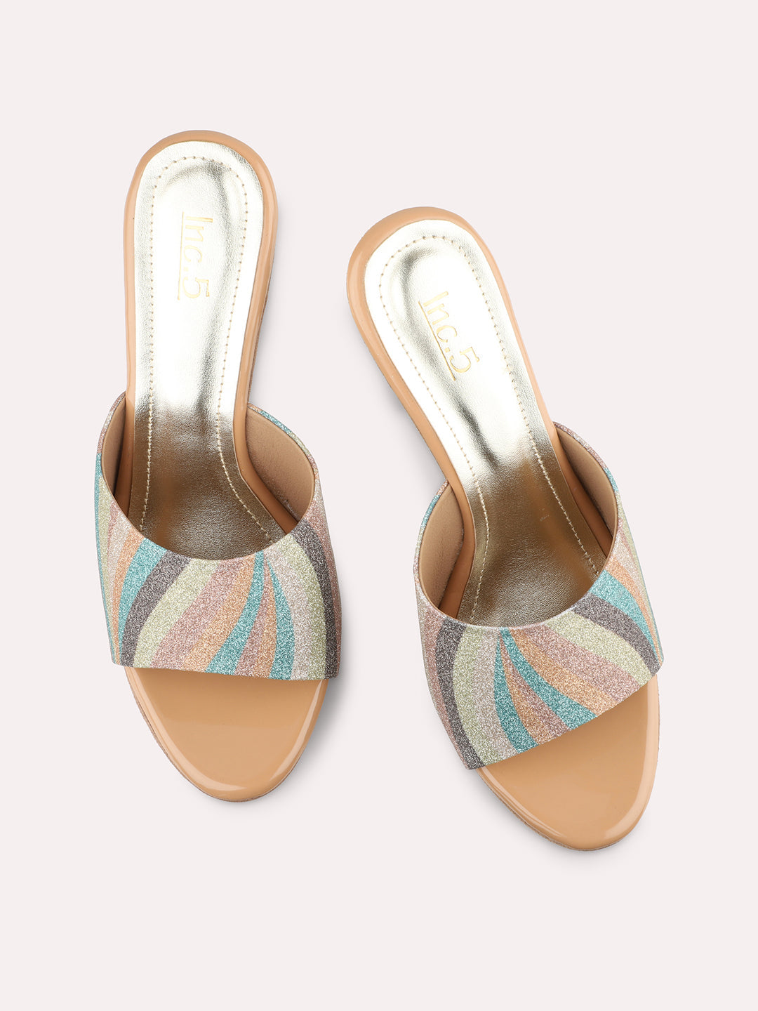 Women Beige Multicoloured Printed Platform Peep Toes