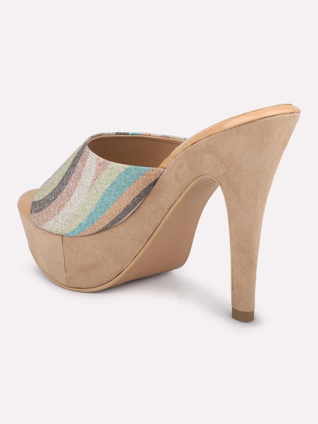 Women Beige Multicoloured Printed Platform Peep Toes