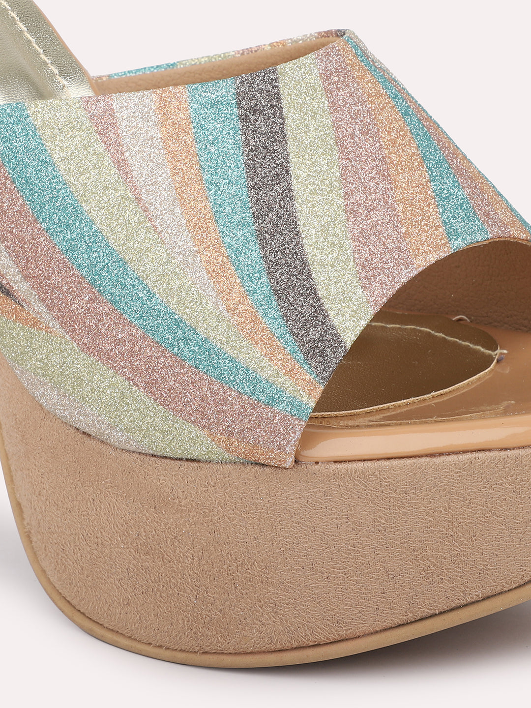 Women Beige Multicoloured Printed Platform Peep Toes