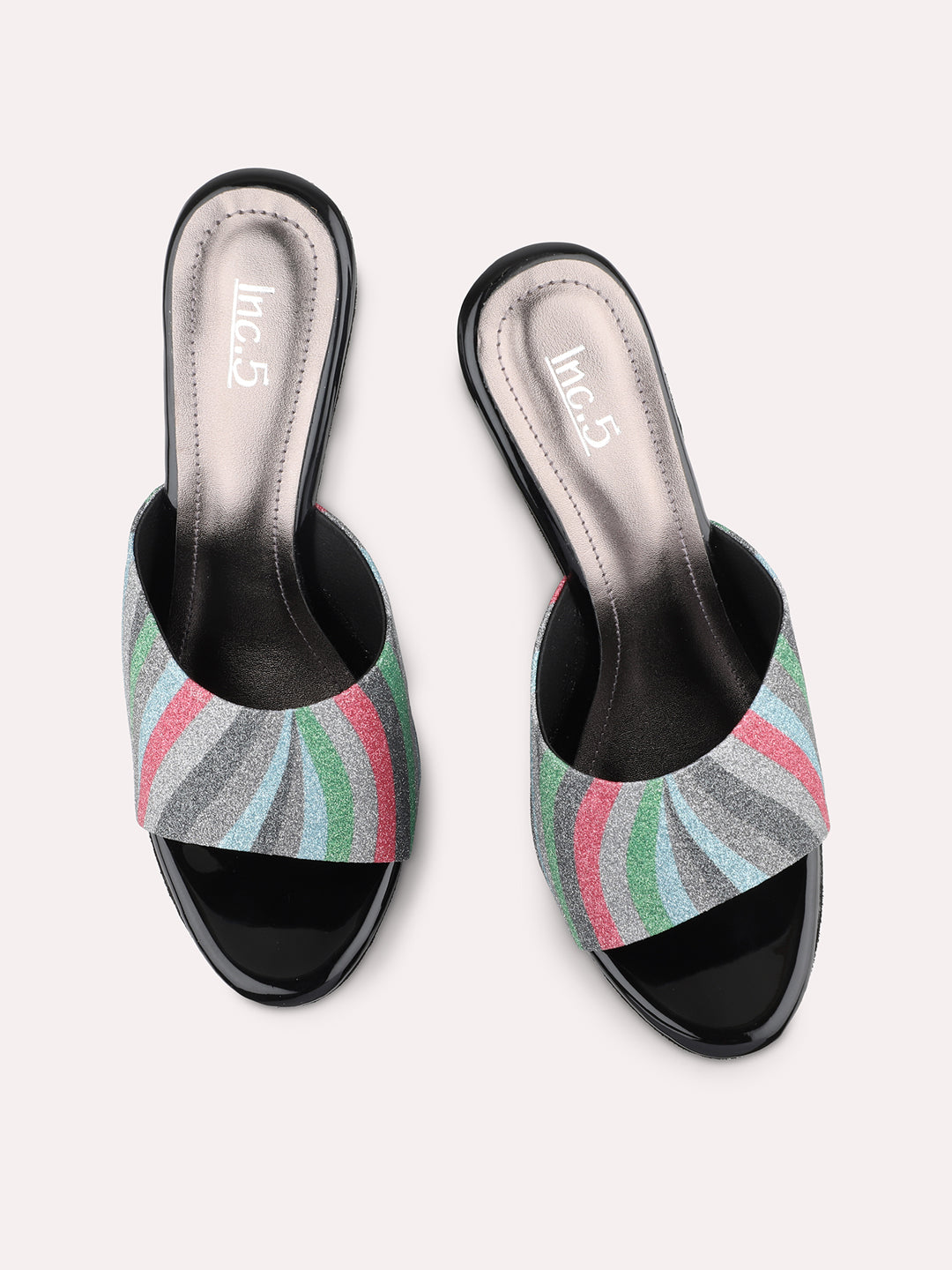 Women Black Multicoloured Printed Platform Peep Toes