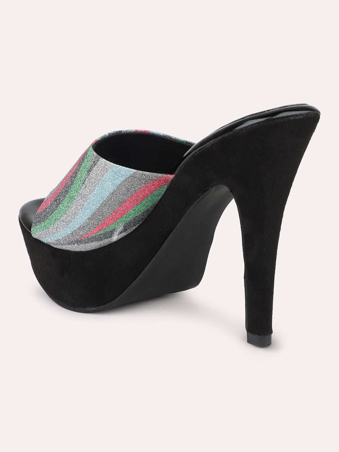 Women Black Multicoloured Printed Platform Peep Toes