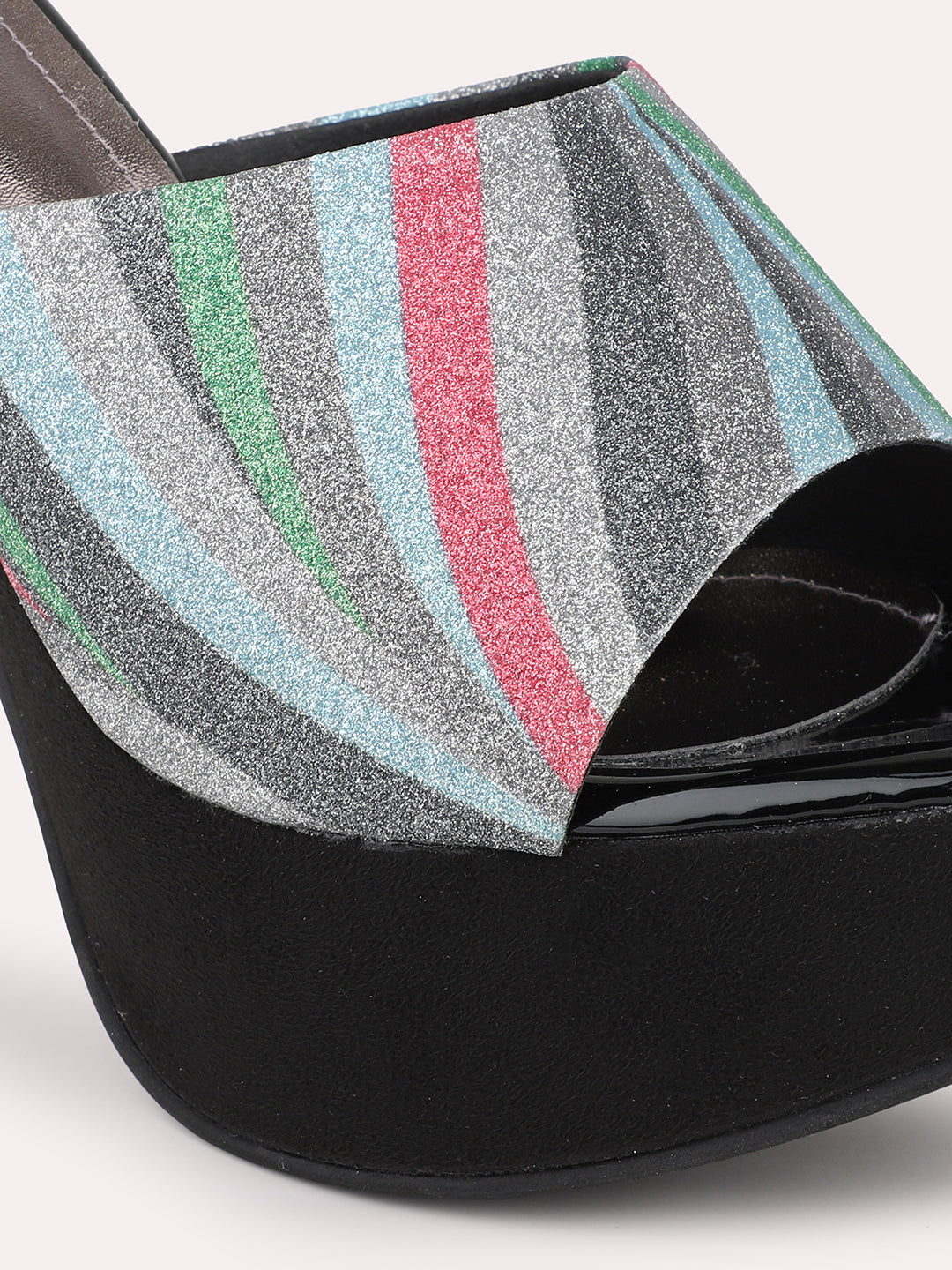 Women Black Multicoloured Printed Platform Peep Toes