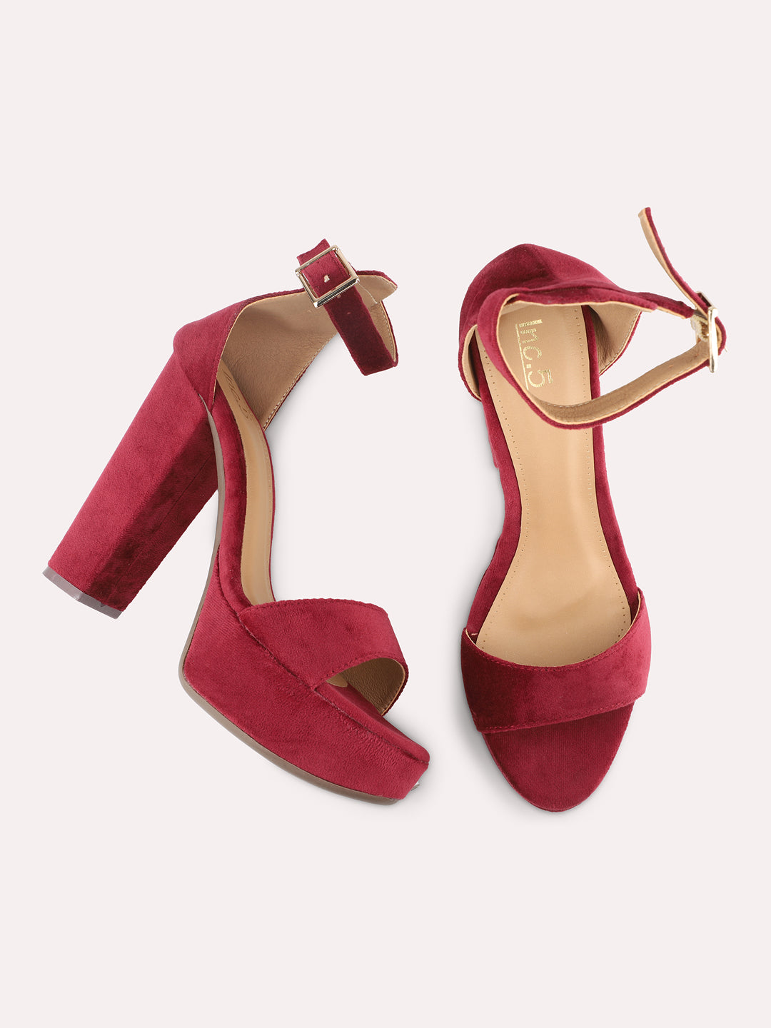 Women Maroon High-Top Platform Heels With Buckle