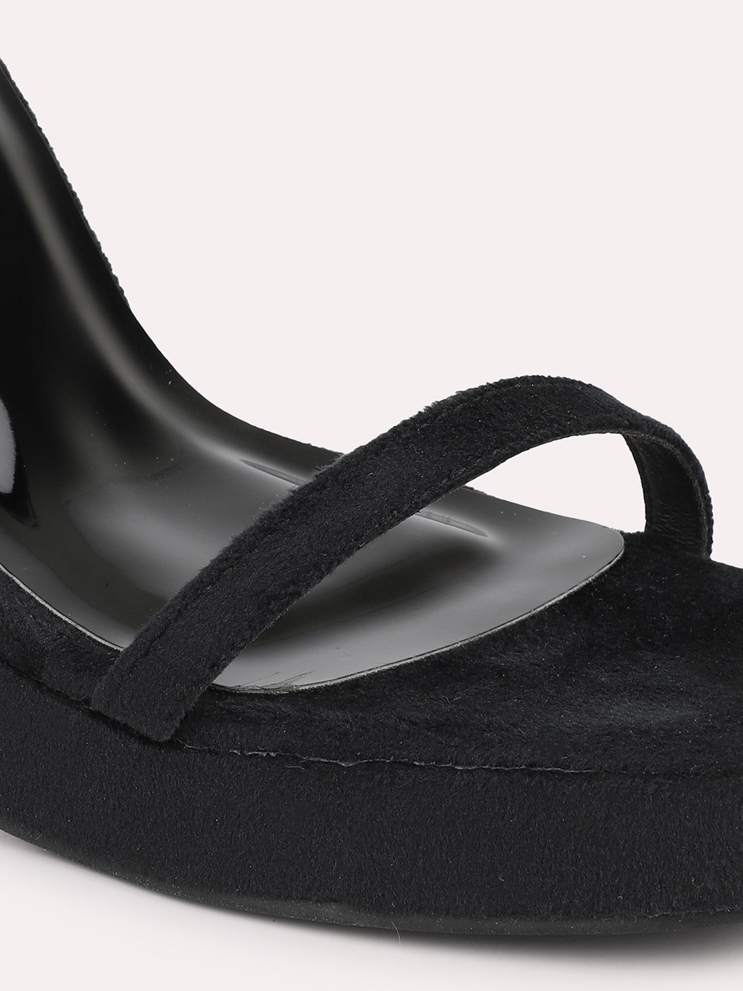 Women Black Velvet Block Sandals Heels