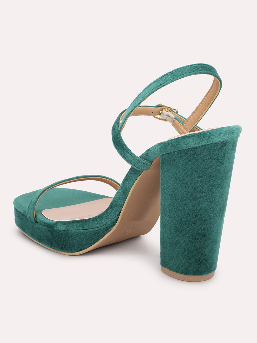 Women Green Velvet Block Sandals Heels