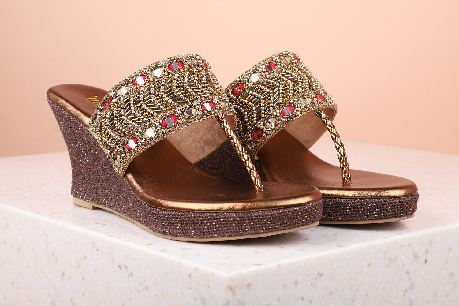 VEDGE HEEL EMBROIDED TOE POST-Women's Wedge Thong-Inc5 Shoes