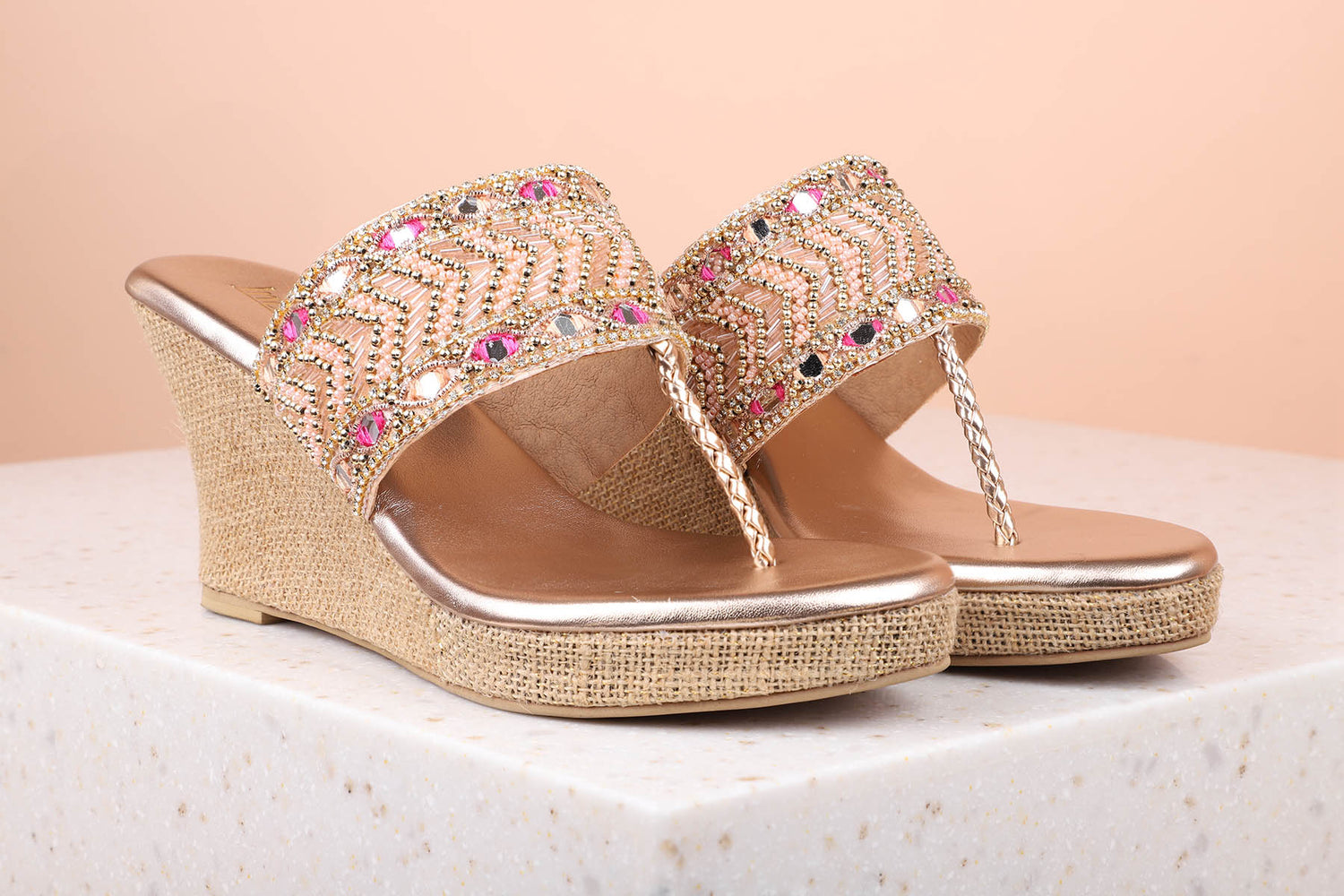 VEDGE HEEL EMBROIDED TOE POST-Women's Wedge Thong-Inc5 Shoes