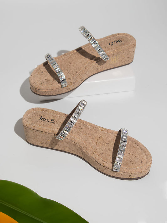 Women Silver Embellished Wedge Sandals