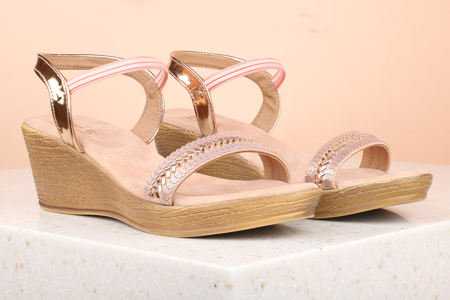 Women Rose Gold Solid Wedge Sandals