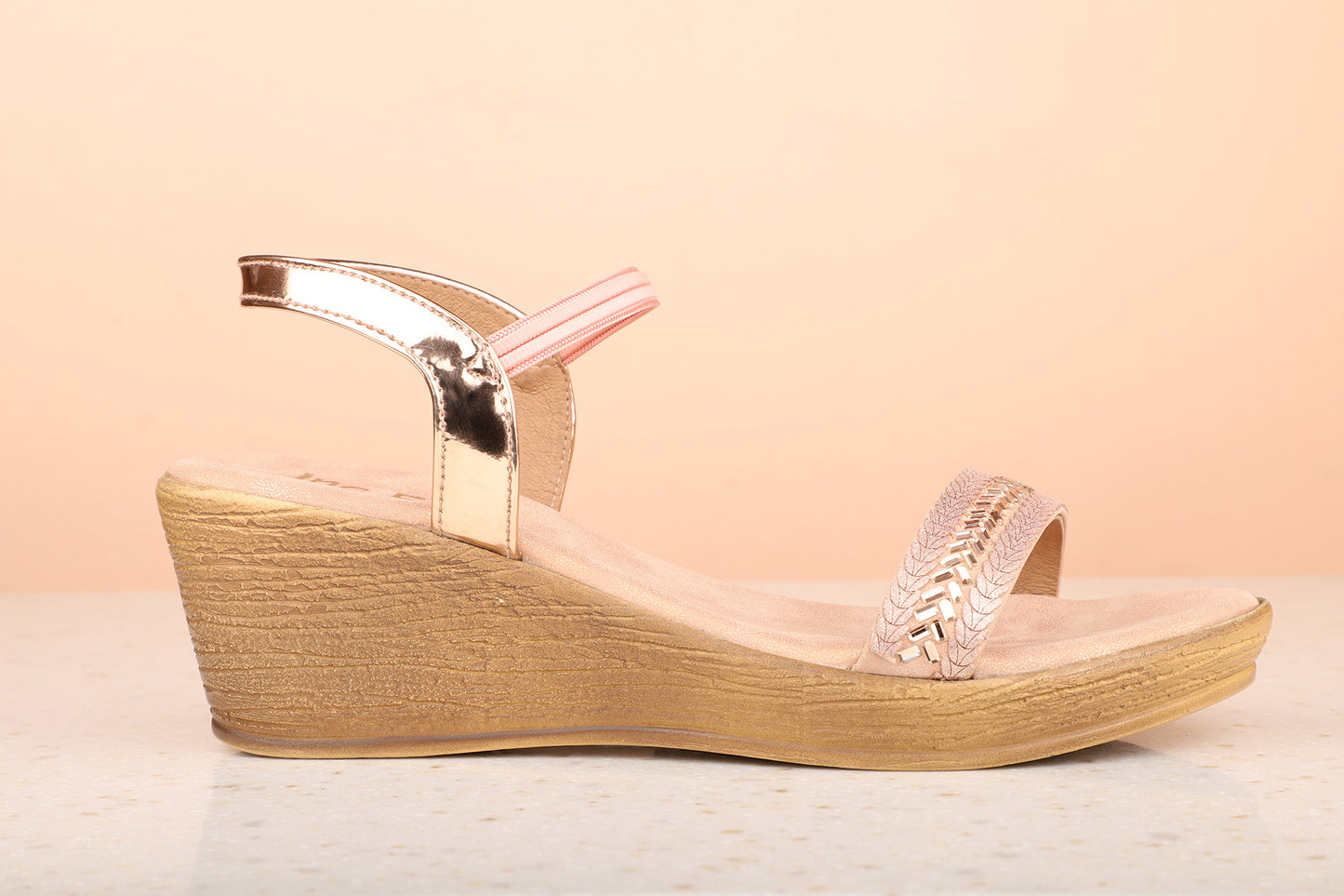 Women Rose Gold Solid Wedge Sandals