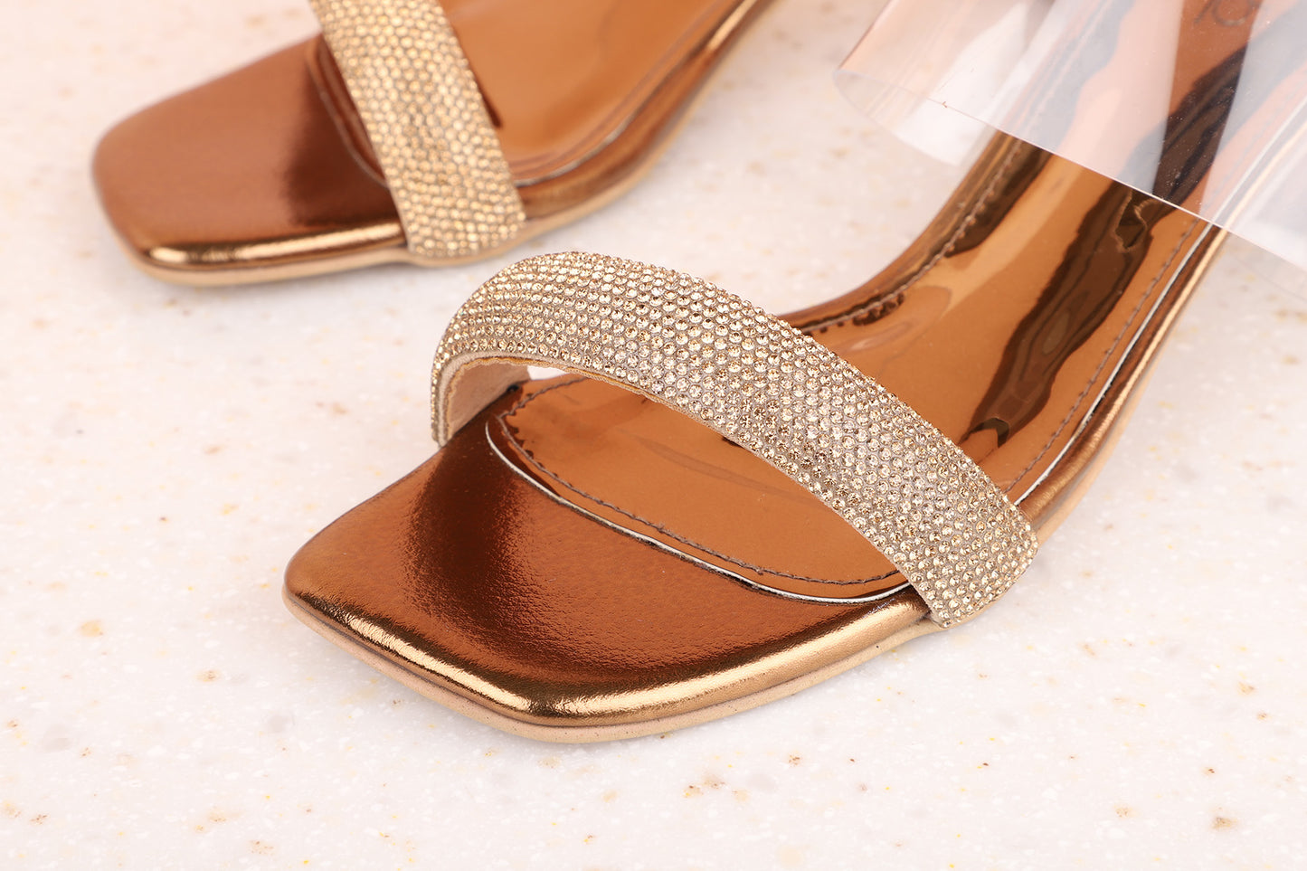Women Ant Gold Embellished Ethnic Block Heels