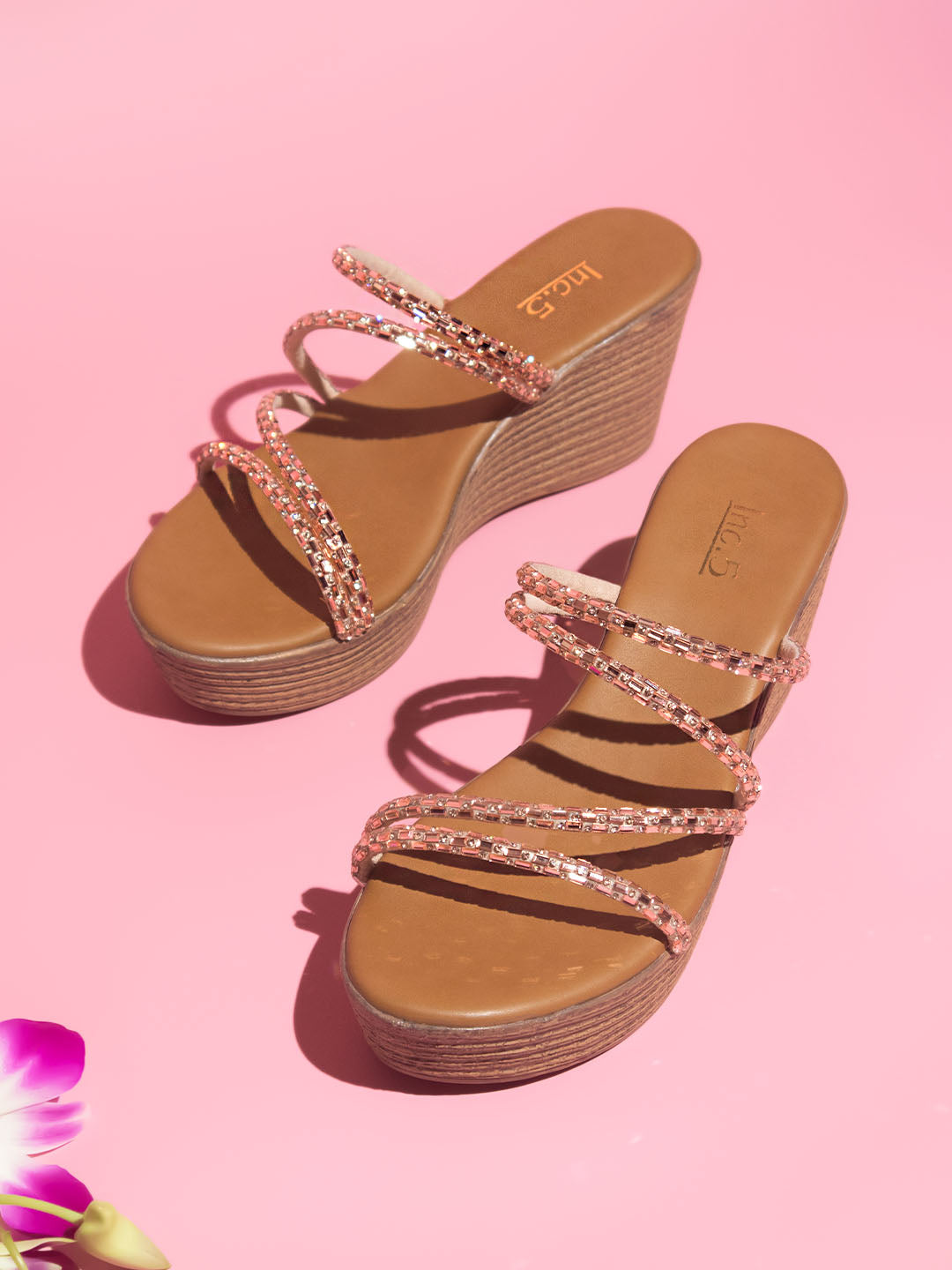 Buy Now Women Rose Gold Textured Block Heels Sandals – Inc5 Shoes