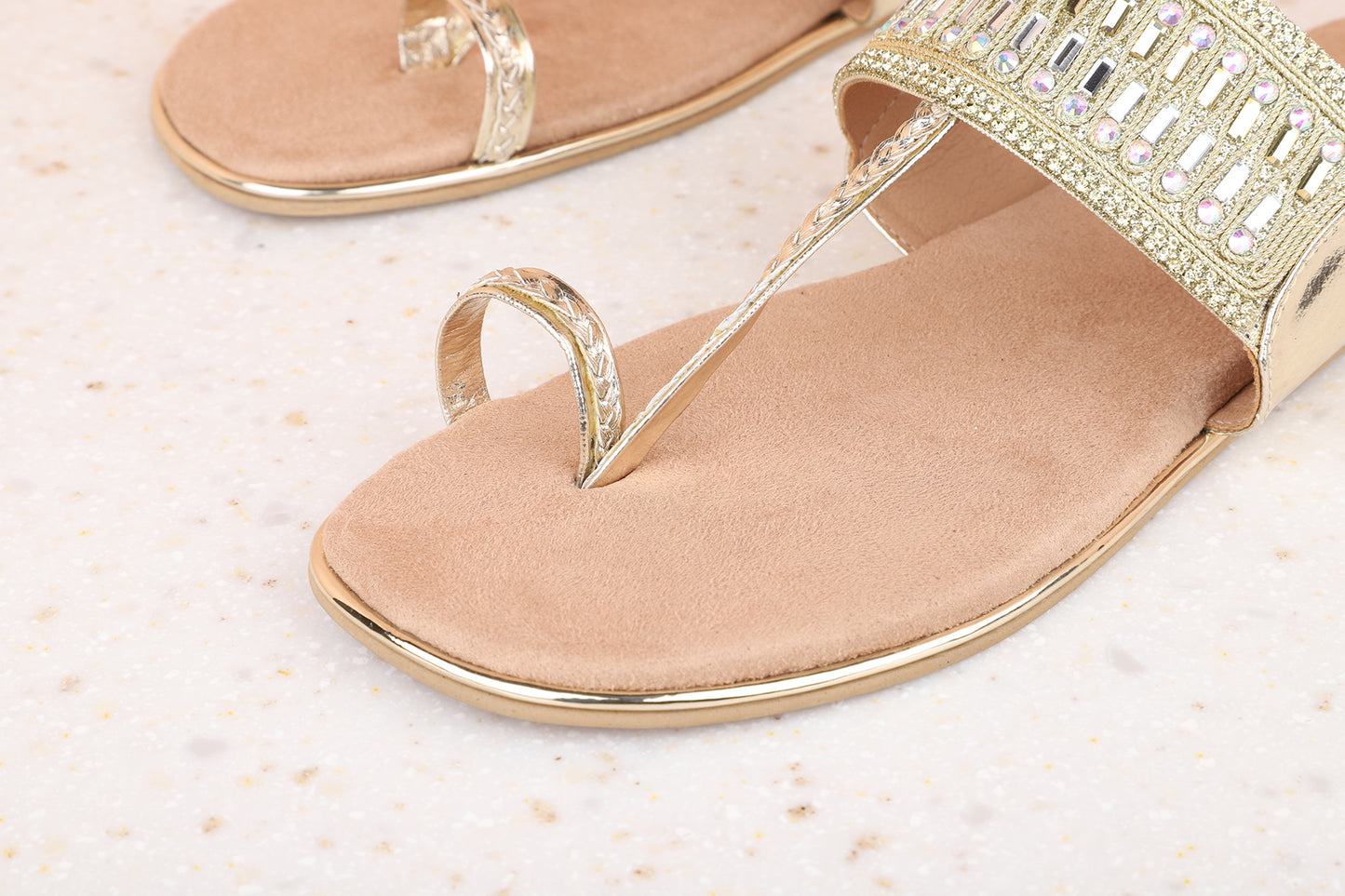 Women Gold Ethnic Flat Sandals