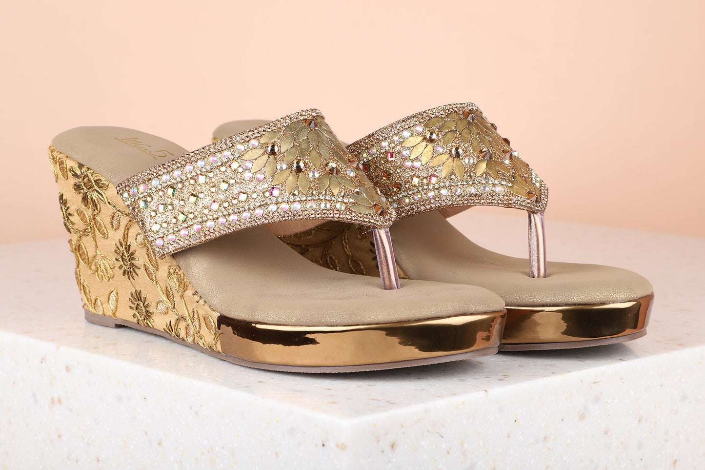 Women Antique Embellished Wedge Sandals