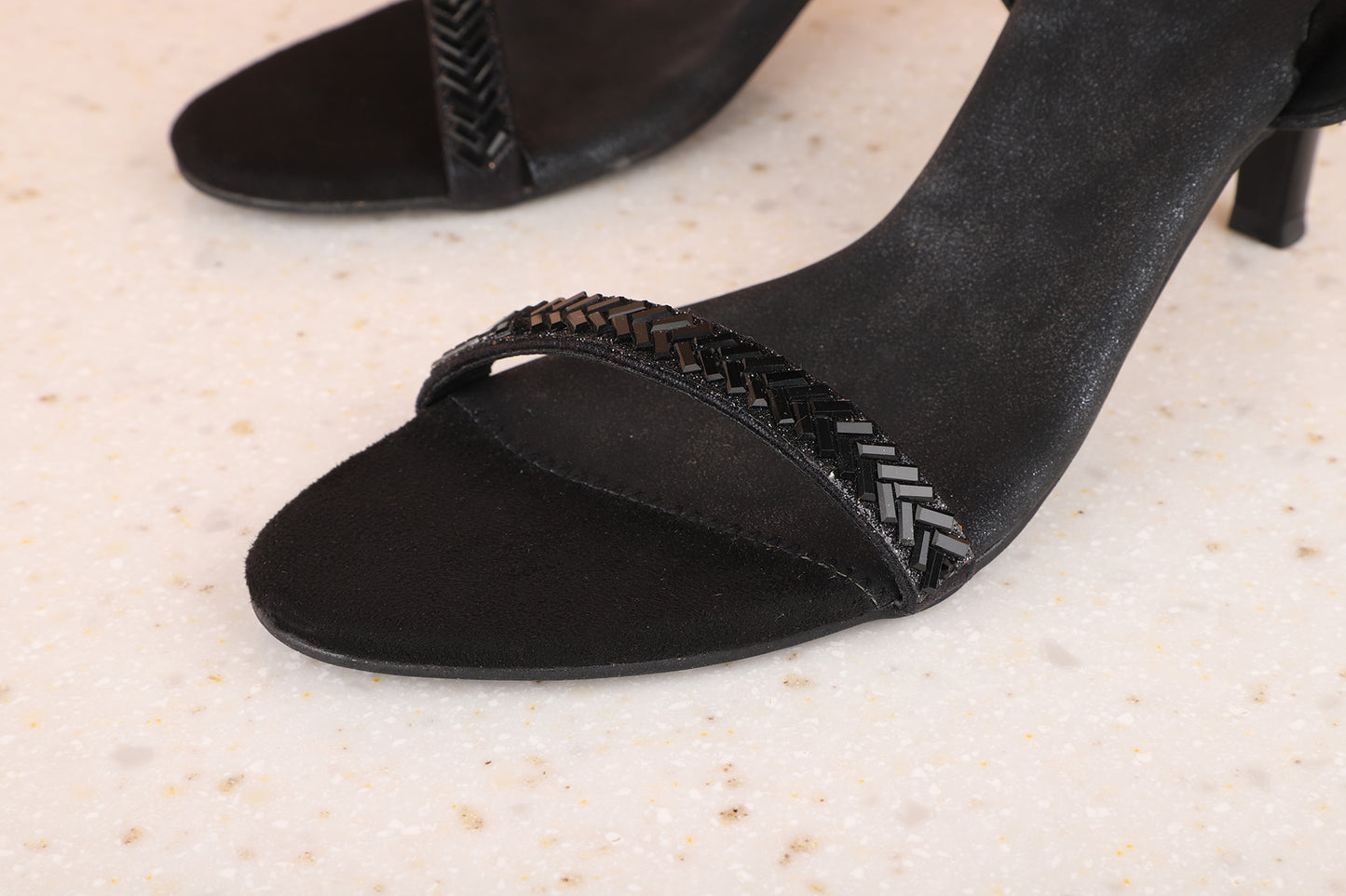 Women Black Embellished Slim Heels