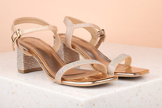 Women Rose gold Woven Design Peep Toes