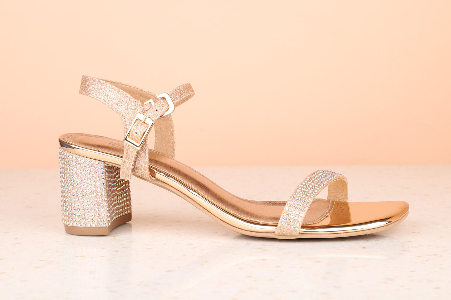 Women Rose gold Woven Design Peep Toes