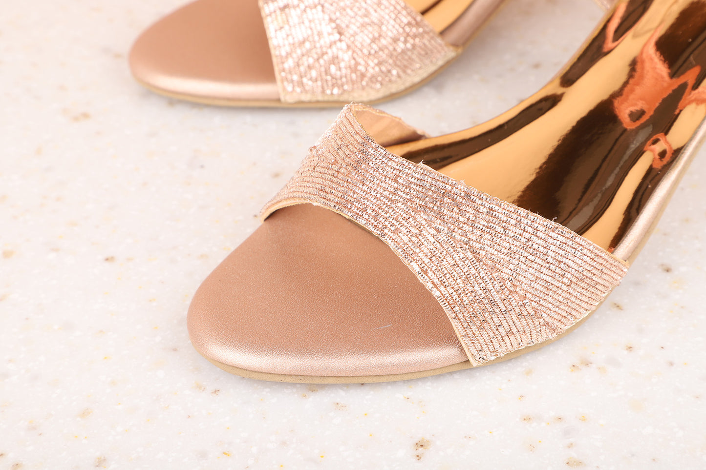 Women Rose Gold Toned Kitten Sandals