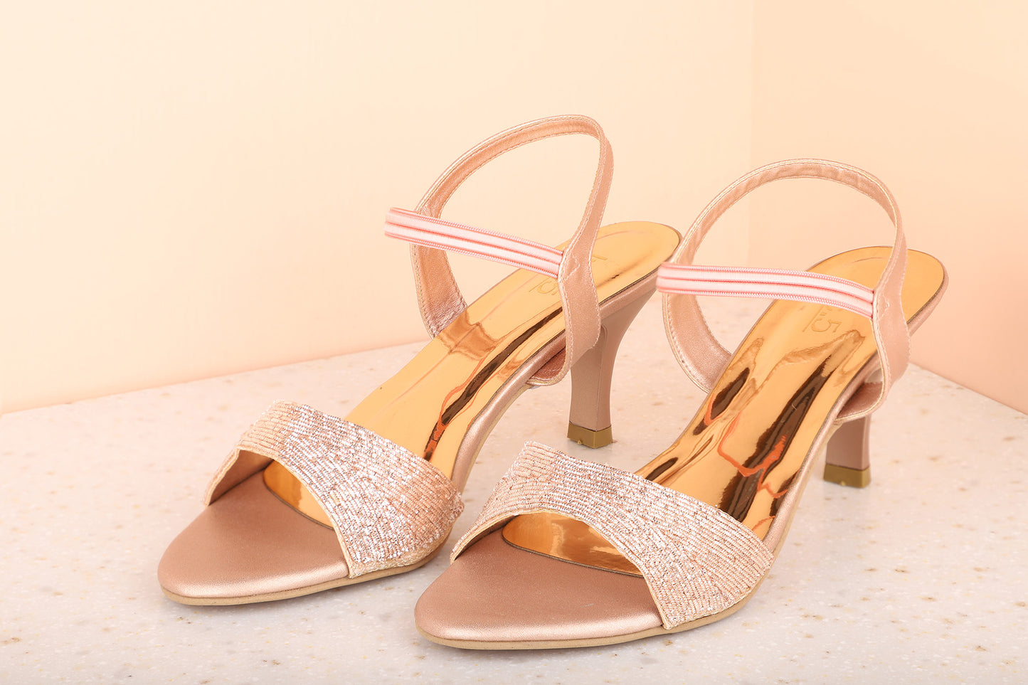 Women Rose Gold Toned Kitten Sandals