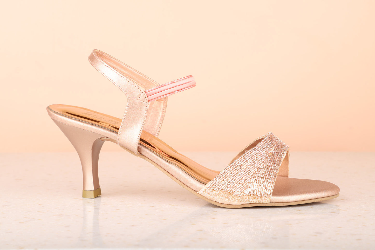 Women Rose Gold Toned Kitten Sandals