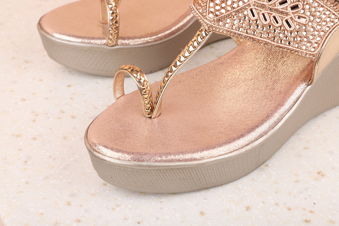 Women Rose Gold Toned Party Wedge Sandals