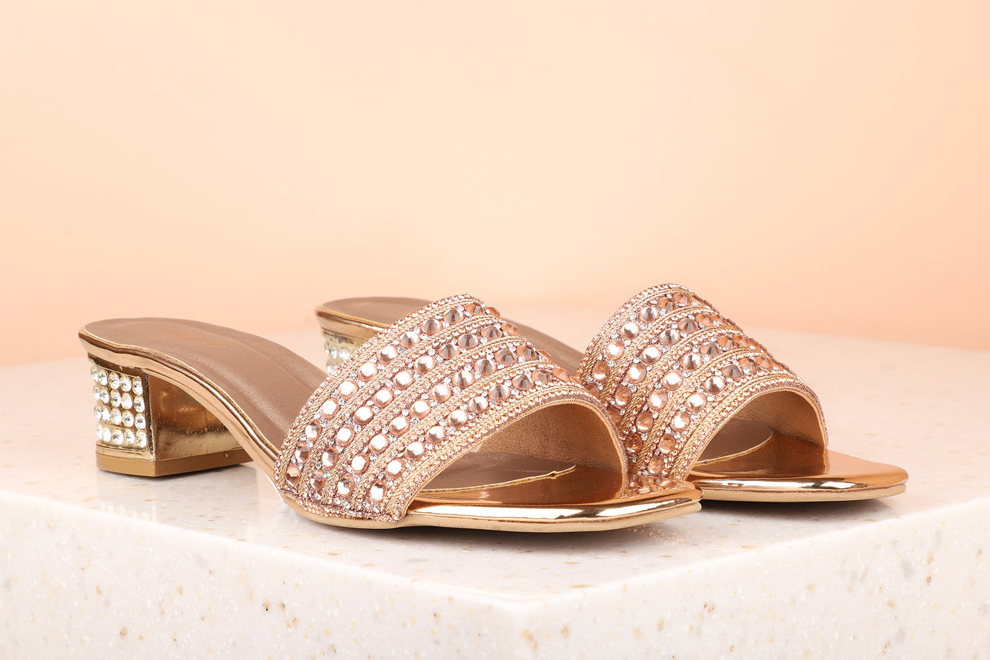 Women Rose Gold Toned Block Sandals