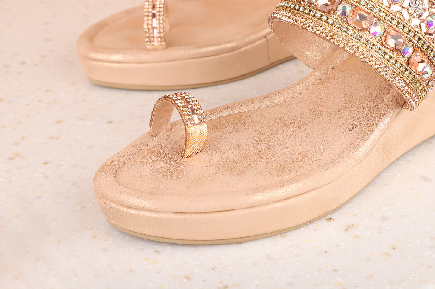Women Rose Gold Embellished Wedge Sandals