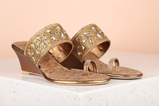 Women Antique Embellished Wedge Sandals