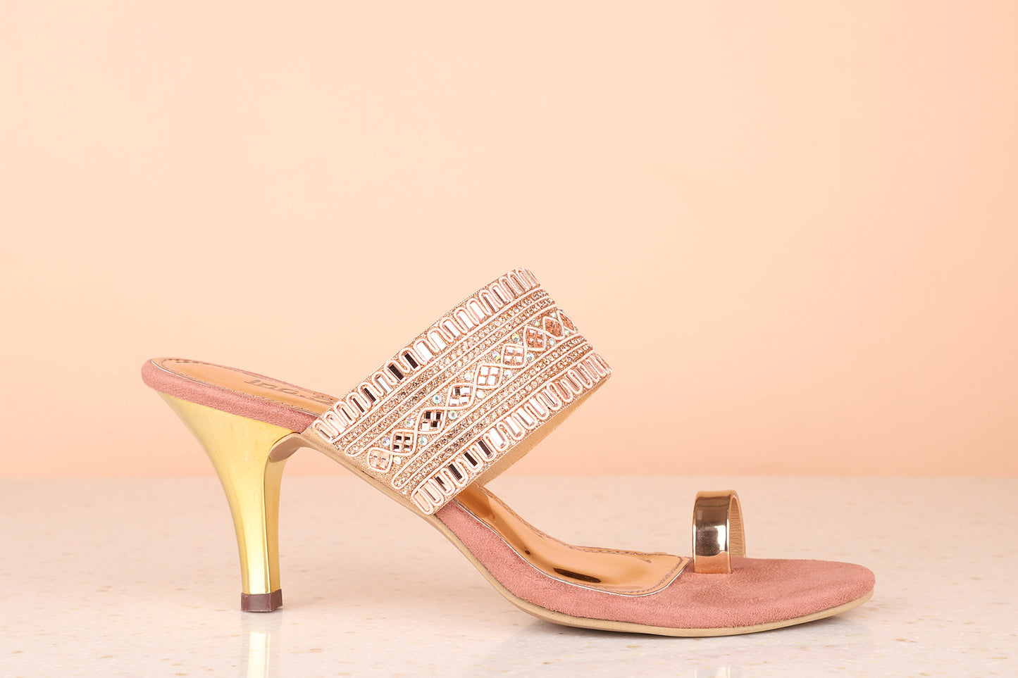 Women Rose Gold Toned Kitten Sandals