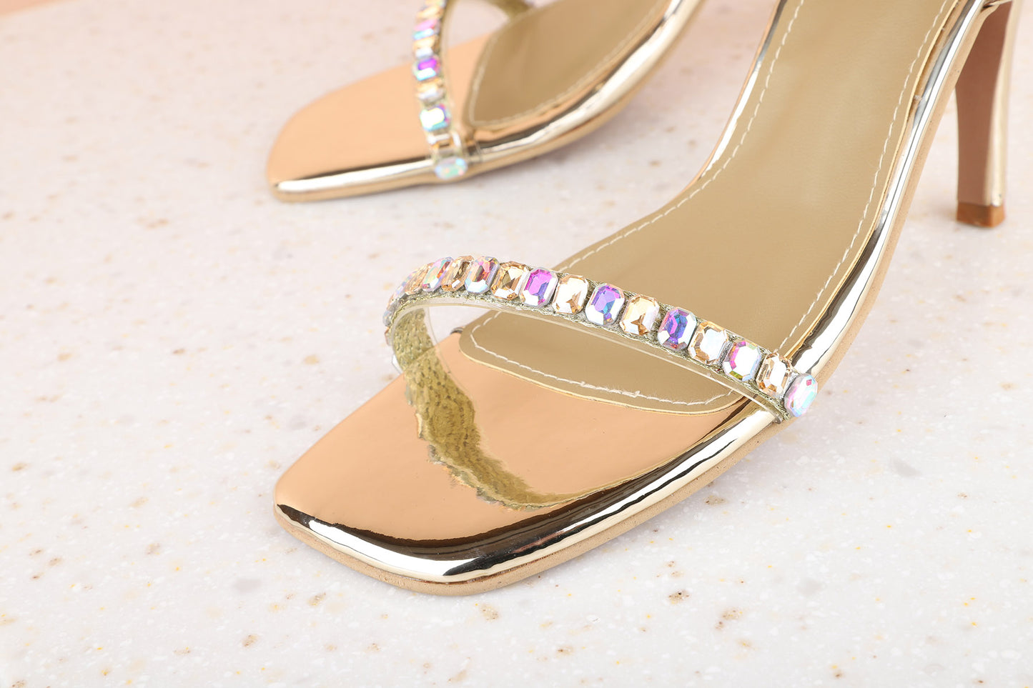 Women Gold Embellished Slim Heels