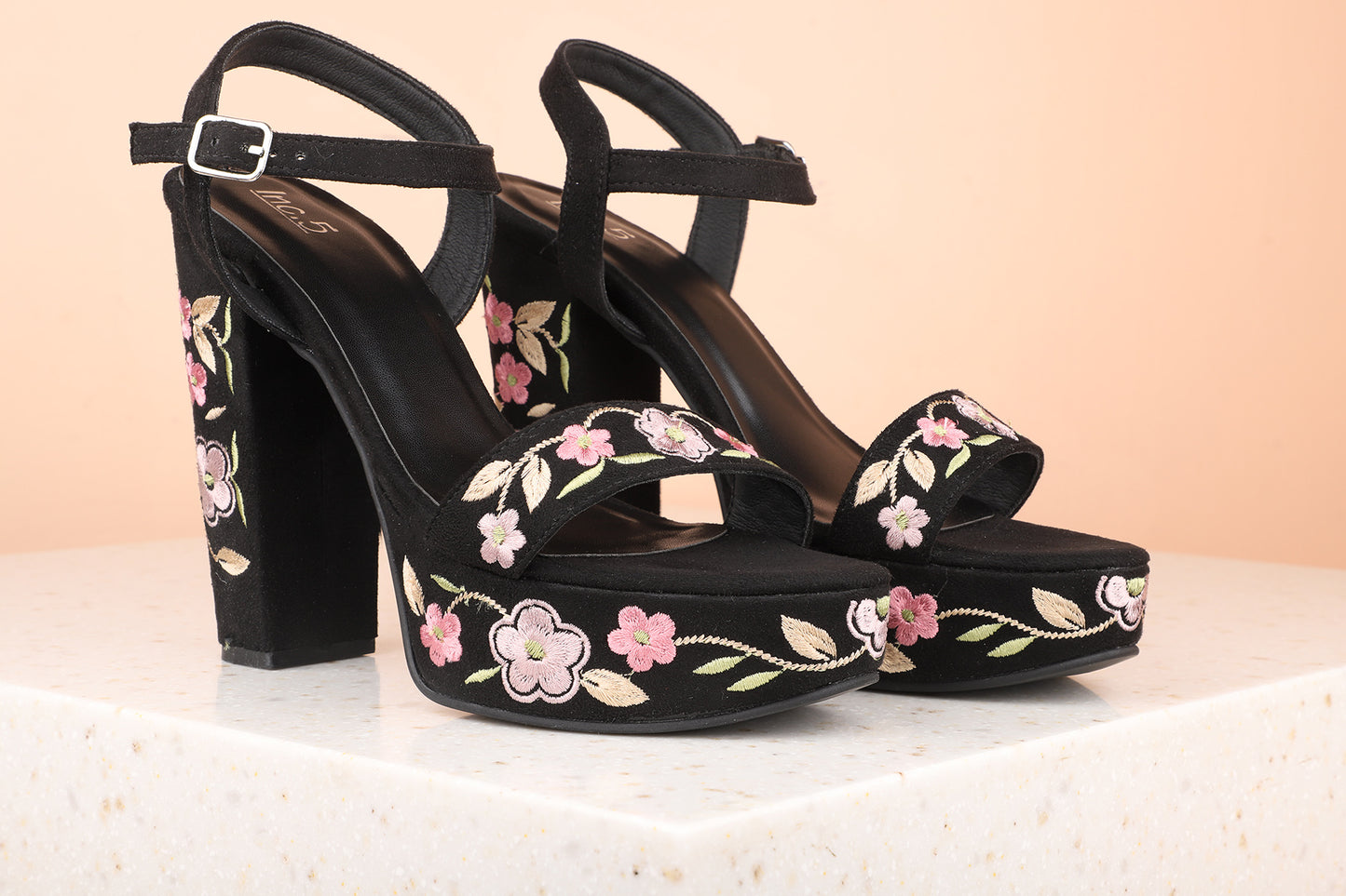 Women Black Embellished Platform Heels