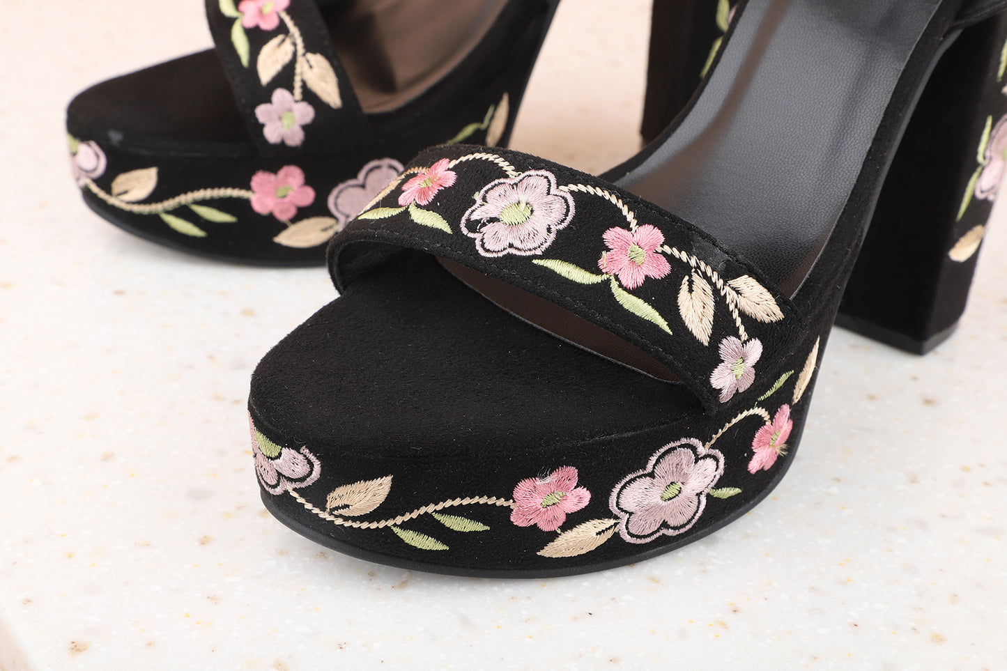 Women Black Embellished Platform Heels