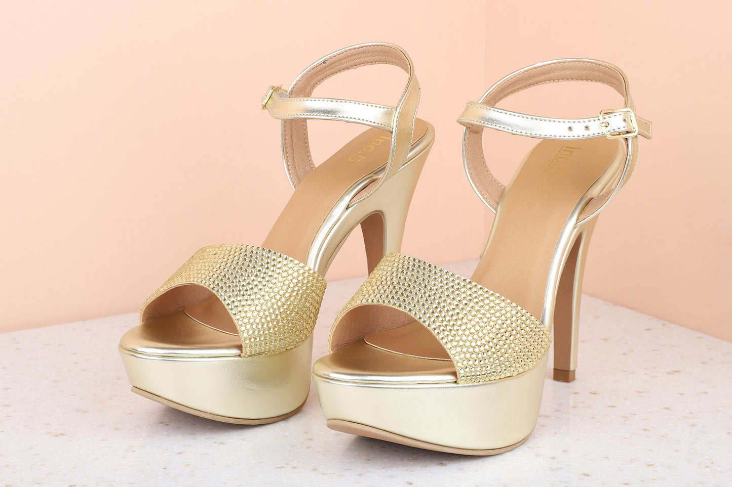 Women Gold Textured Stiletto Sandals