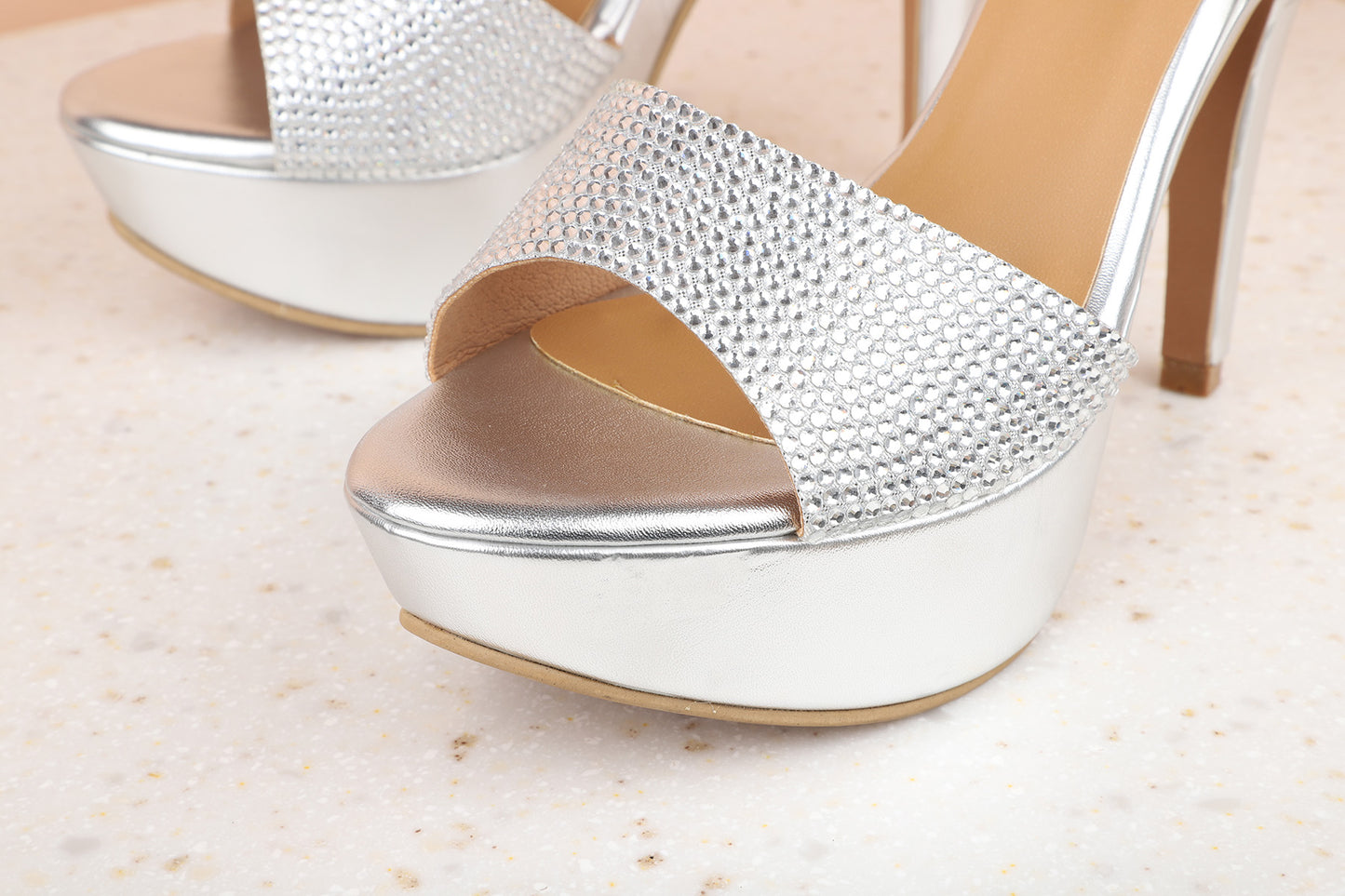 Women Silver Textured Stiletto Sandals