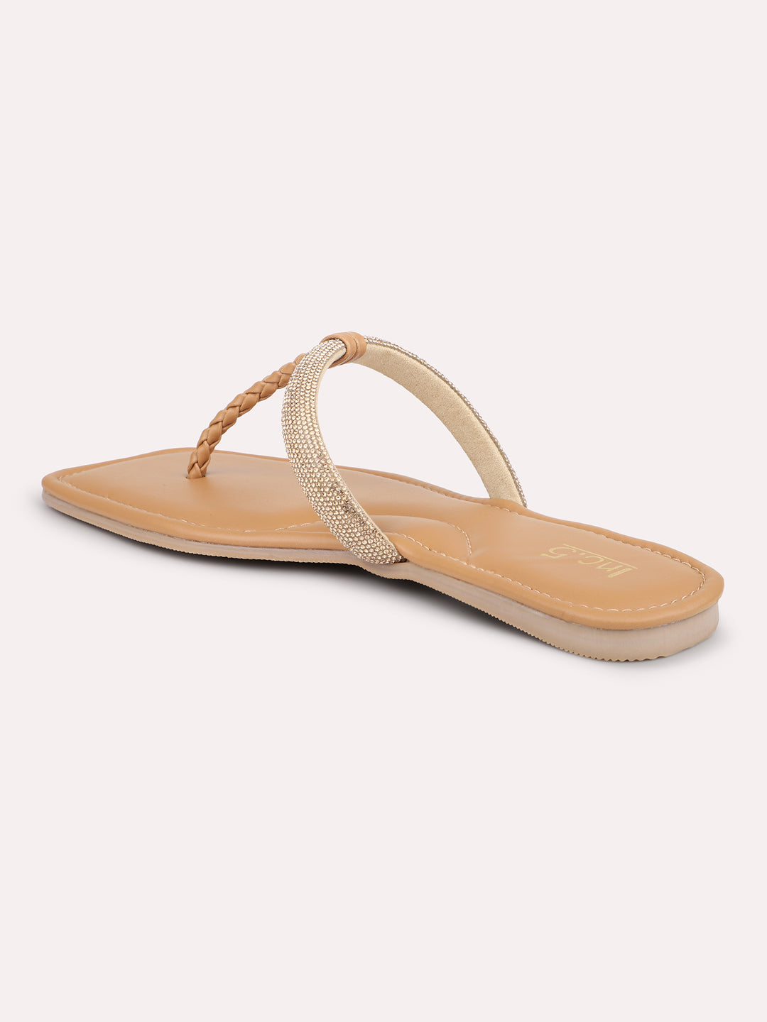Women Beige Textured Embellished Open Toe flats